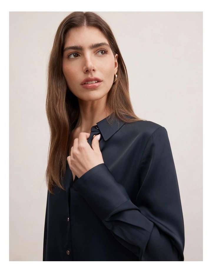Coco Satin Shirt in Navy image 4