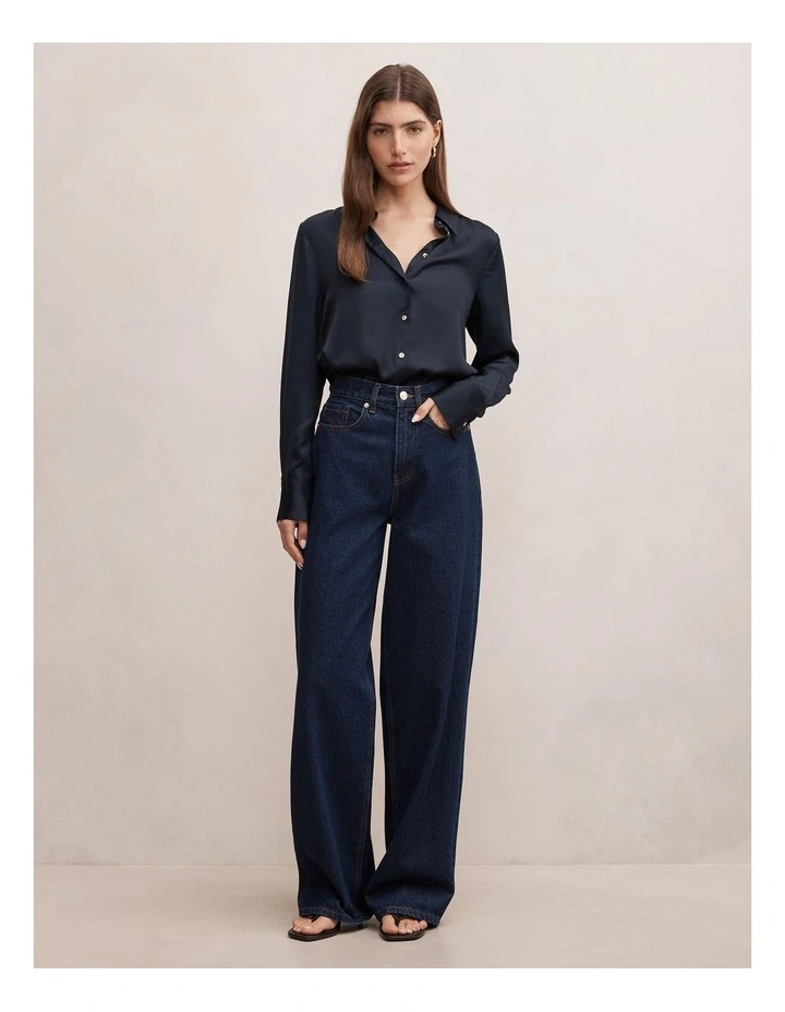 Coco Satin Shirt in Navy image 5
