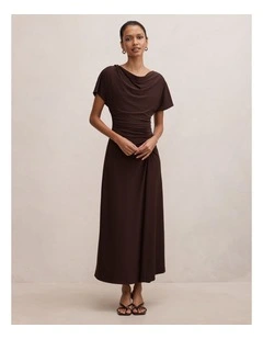 Tahnee Ruched Waist Midi Dress in Chocolate