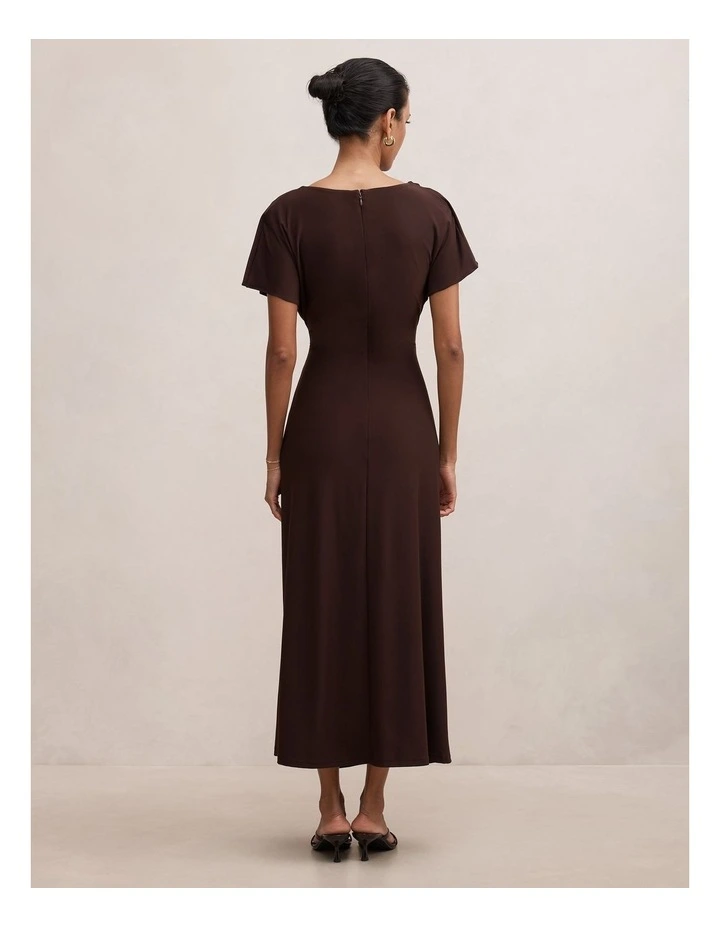 Tahnee Ruched Waist Midi Dress in Chocolate image 2
