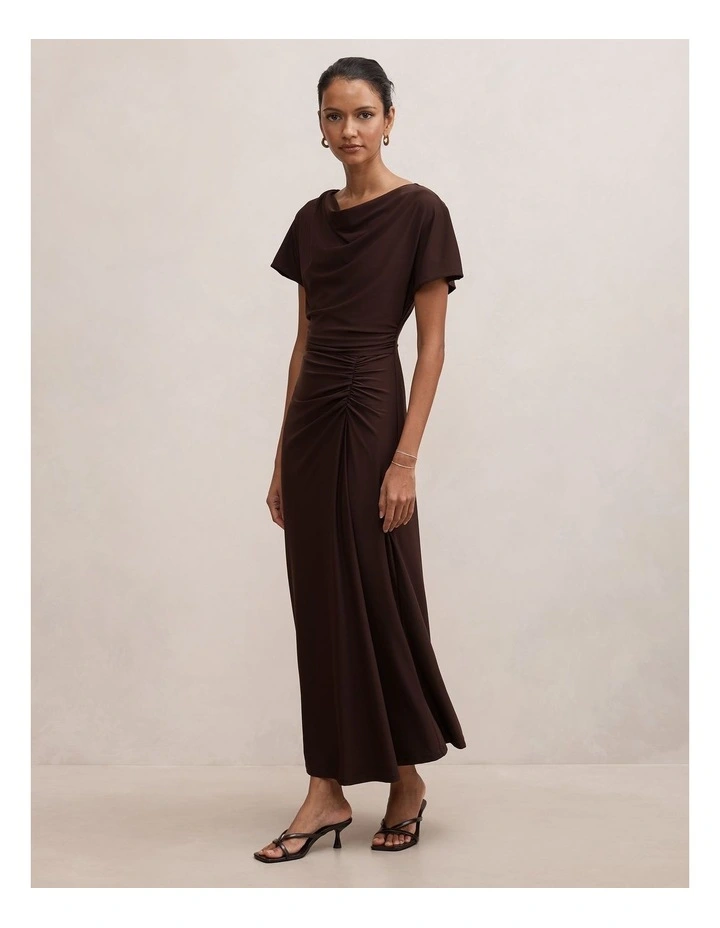 Tahnee Ruched Waist Midi Dress in Chocolate image 3