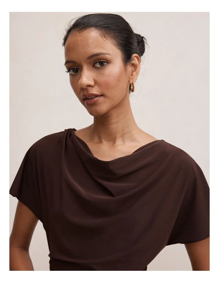 Tahnee Ruched Waist Midi Dress in Chocolate image 4