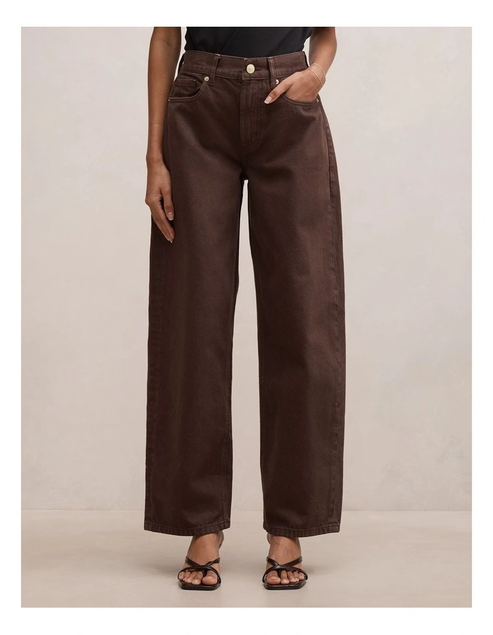 Emma Mid Rise Barrel Jeans in Brown image 1