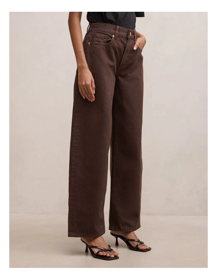 Emma Mid Rise Barrel Jeans in Brown image 3