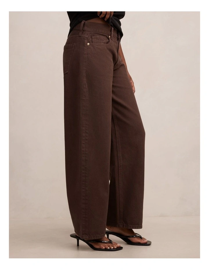 Emma Mid Rise Barrel Jeans in Brown image 3