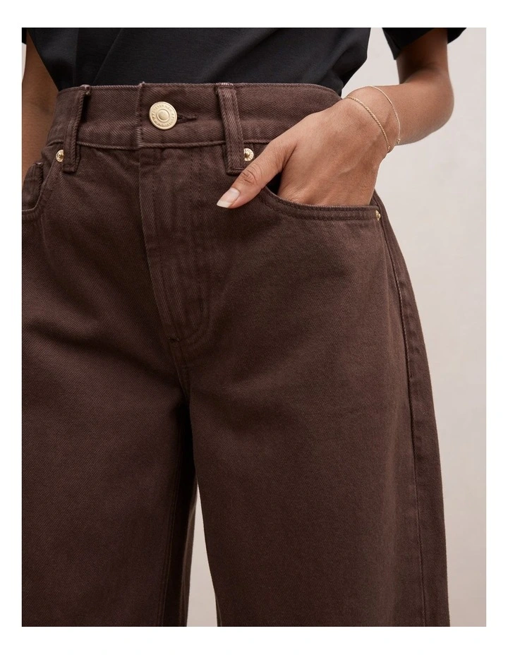 Emma Mid Rise Barrel Jeans in Brown image 4