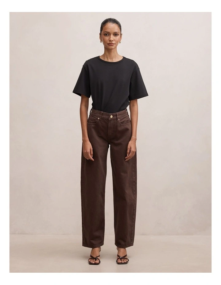 Emma Mid Rise Barrel Jeans in Brown image 5