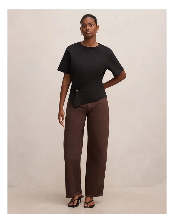 Emma Mid Rise Barrel Jeans in Brown image 5