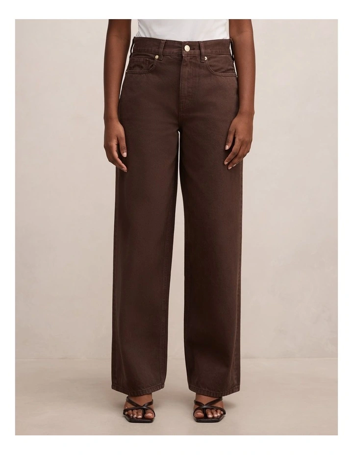 Gia High Rise Wide Leg Jeans in Brown image 1