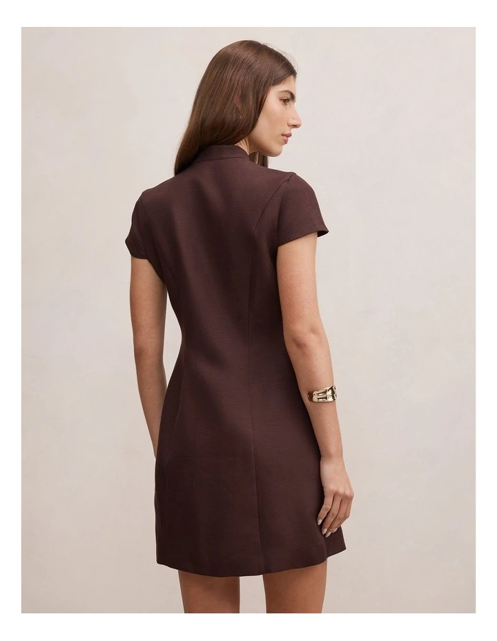 Jessie Asymmetric Button Collar Mini Dress in Brown image 2