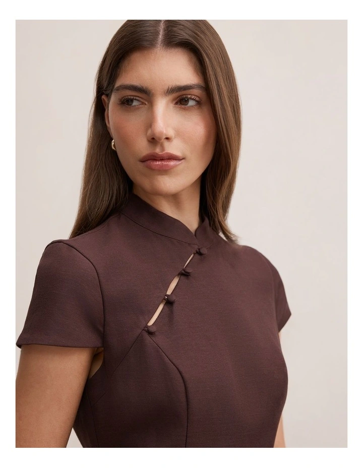 Jessie Asymmetric Button Collar Mini Dress in Brown image 4