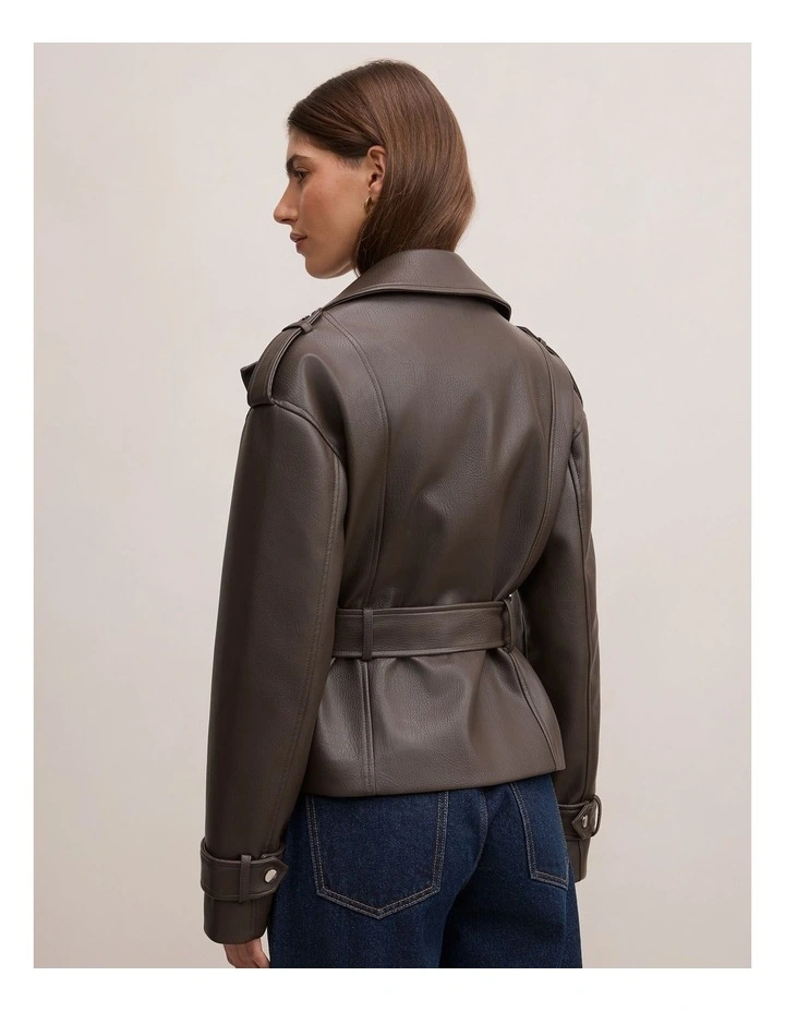 Brooklyn Belted Biker Jacket in Brown image 2