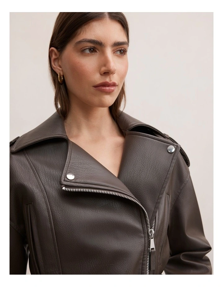 Brooklyn Belted Biker Jacket in Brown image 4