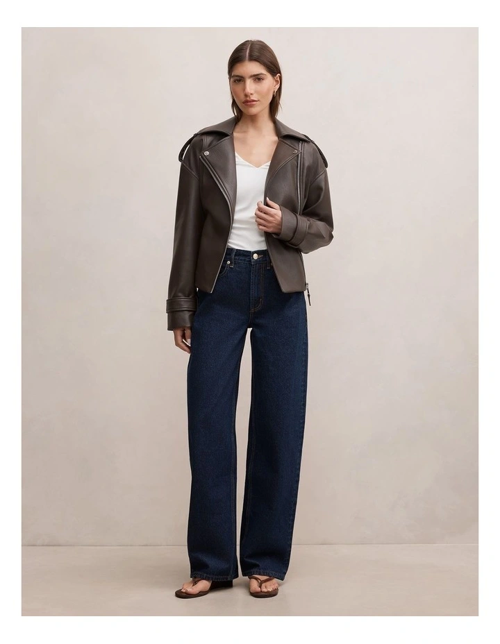 Brooklyn Belted Biker Jacket in Brown image 5