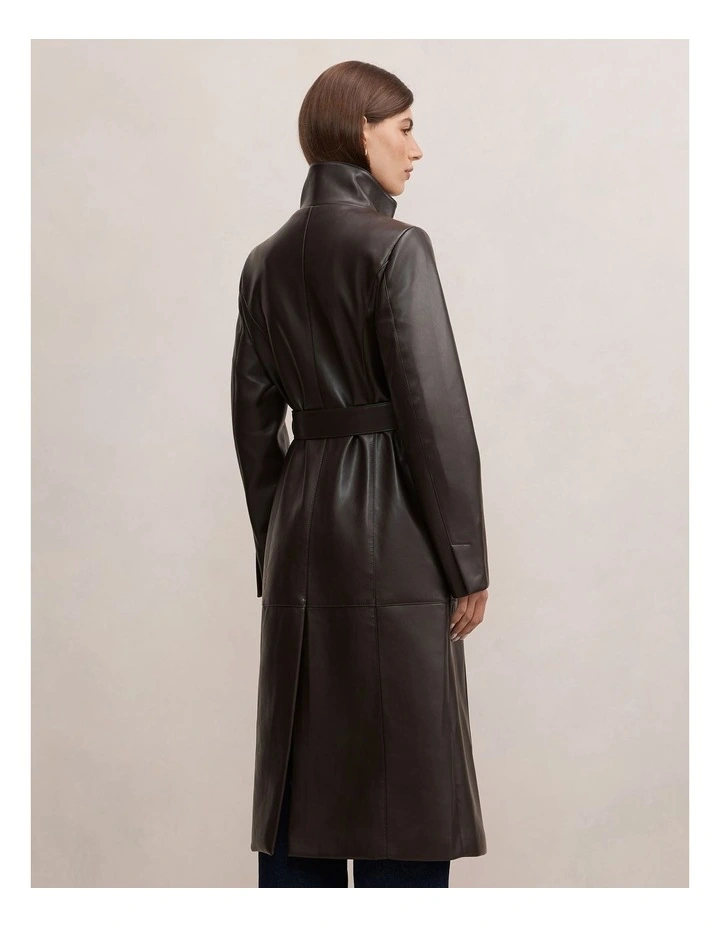 Bonnie Faux Leather Funnel Neck Trench Coat in Chocolate image 2