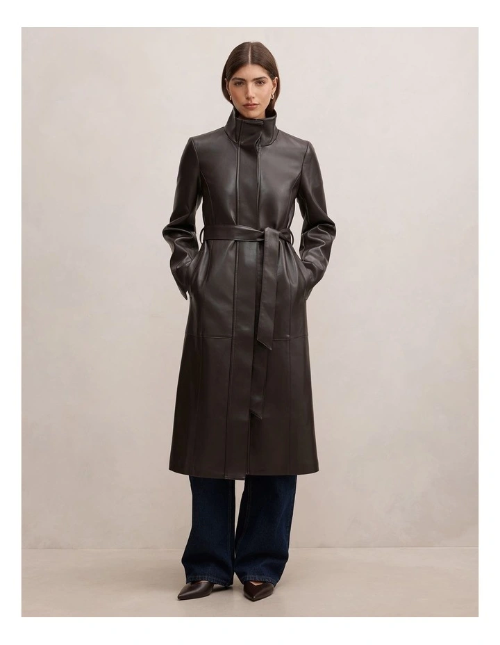 Bonnie Faux Leather Funnel Neck Trench Coat in Chocolate image 5