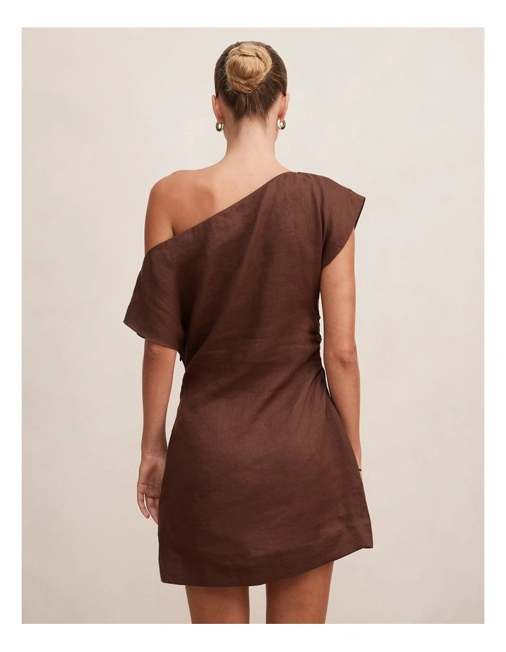 Danielle Asymmetrical Linen Mini Dress in Brown image 2
