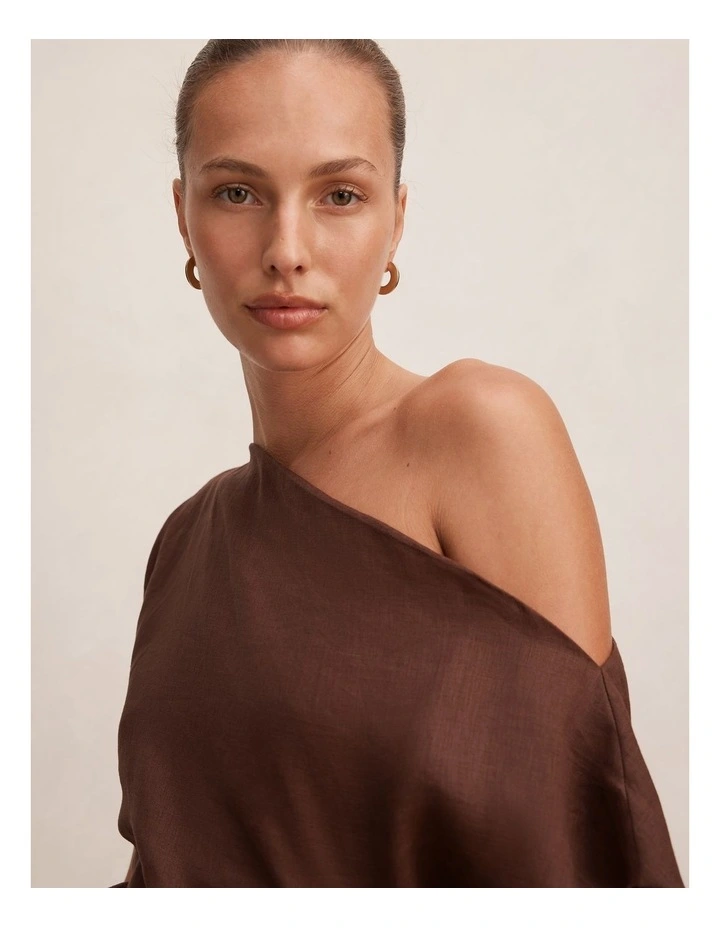 Danielle Asymmetrical Linen Mini Dress in Brown image 4