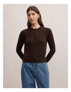 Haisley Merino Blend Knitted Cardigan in Chocolate