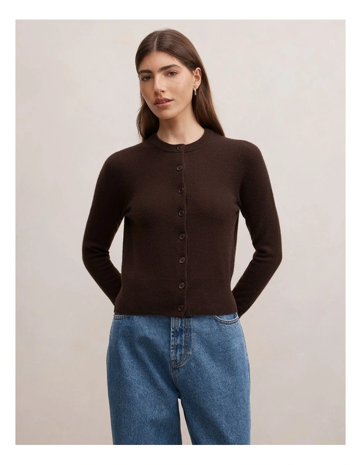 Haisley Merino Blend Knitted Cardigan in Chocolate image 1