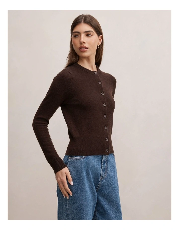 Haisley Merino Blend Knitted Cardigan in Chocolate image 3