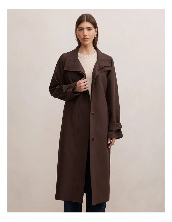 Florence Funnel Neck Trench Coat in Brown image 1