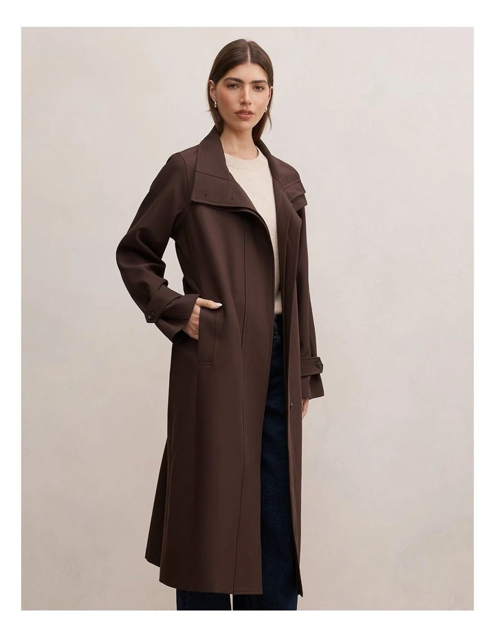 Florence Funnel Neck Trench Coat in Brown image 3