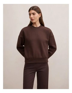 Winnie Fleece Crew Neck Sweater in Brown