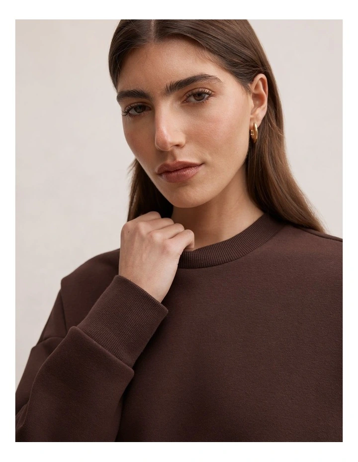 Winnie Fleece Crew Neck Sweater in Brown image 4