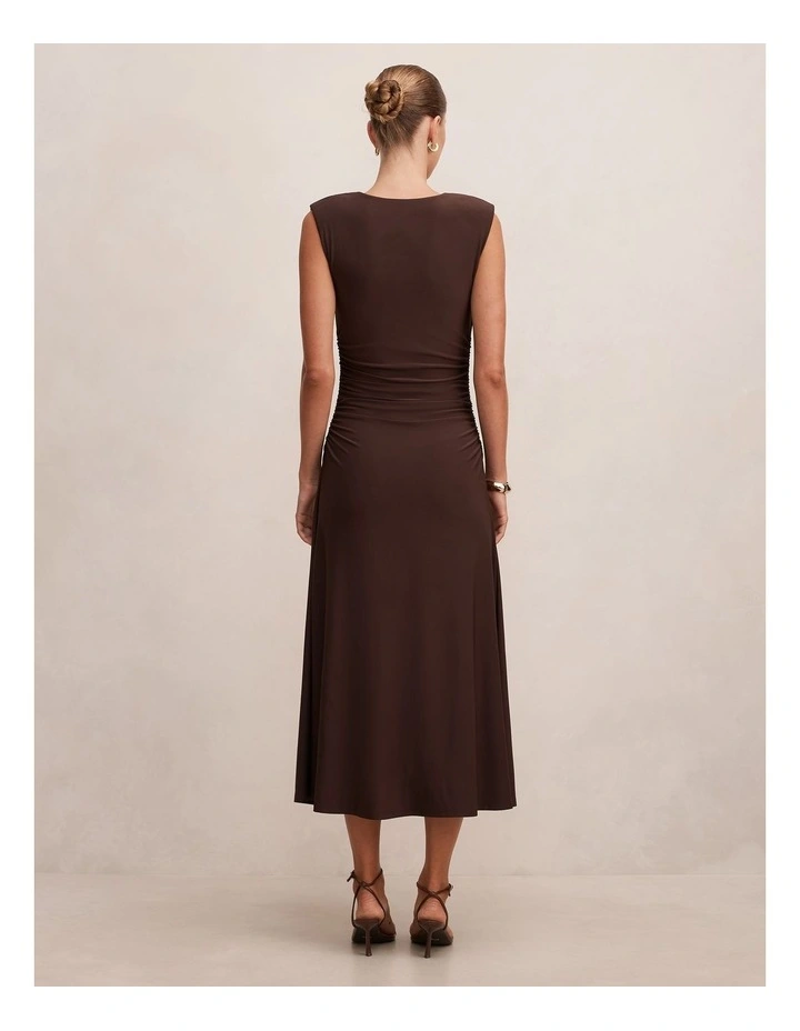 Alisa Ruched Jersey Midi Dress in Chocolate image 2