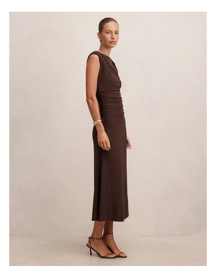 Alisa Ruched Jersey Midi Dress in Chocolate image 3