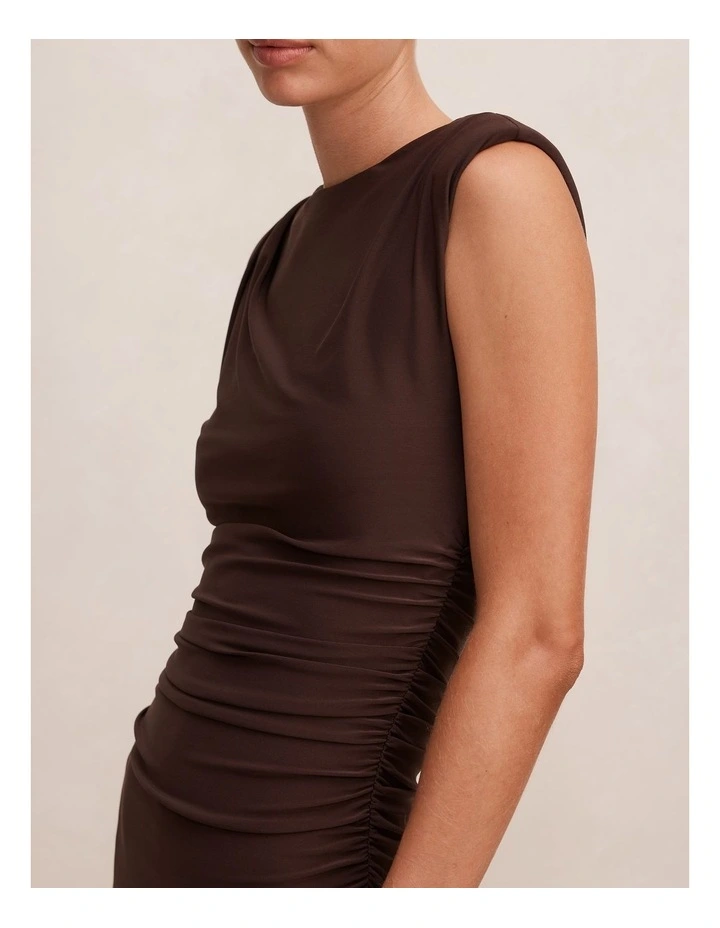Alisa Ruched Jersey Midi Dress in Chocolate image 4