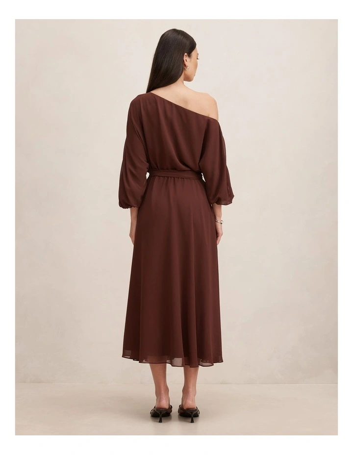 Samantha Tipped Draped Midi Dress in Brown image 2