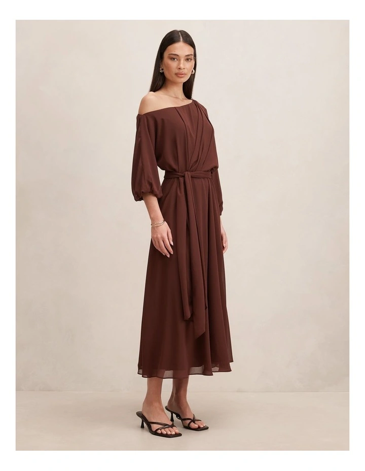 Samantha Tipped Draped Midi Dress in Brown image 3