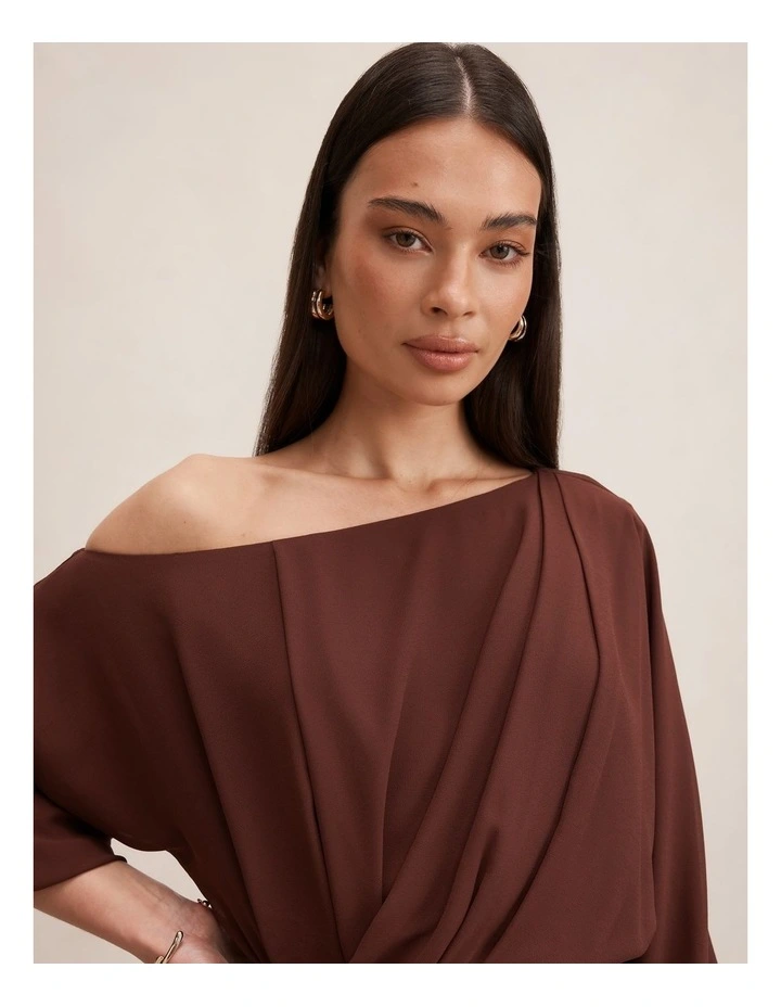 Samantha Tipped Draped Midi Dress in Brown image 4