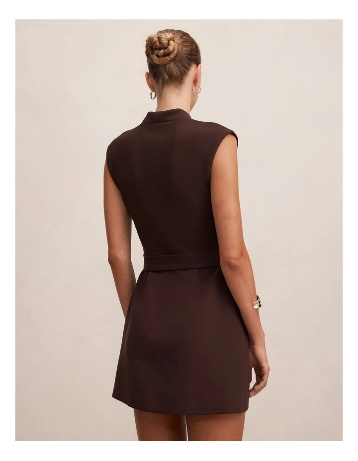 Rory Structured Tie Mini Dress in Chocolate image 2