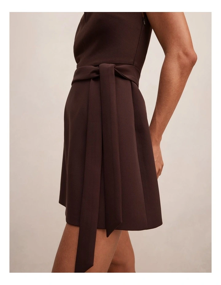 Rory Structured Tie Mini Dress in Chocolate image 4