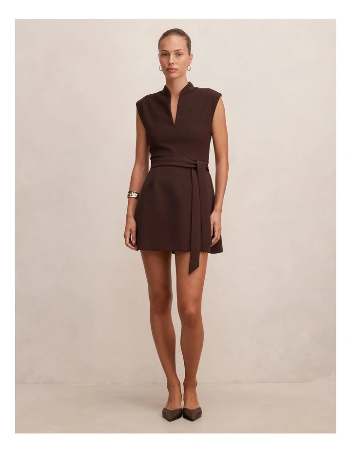 Rory Structured Tie Mini Dress in Chocolate image 5