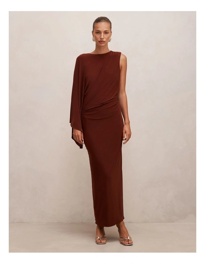 Fleur Cape Shoulder Maxi Dress in Hot Chocolate image 1