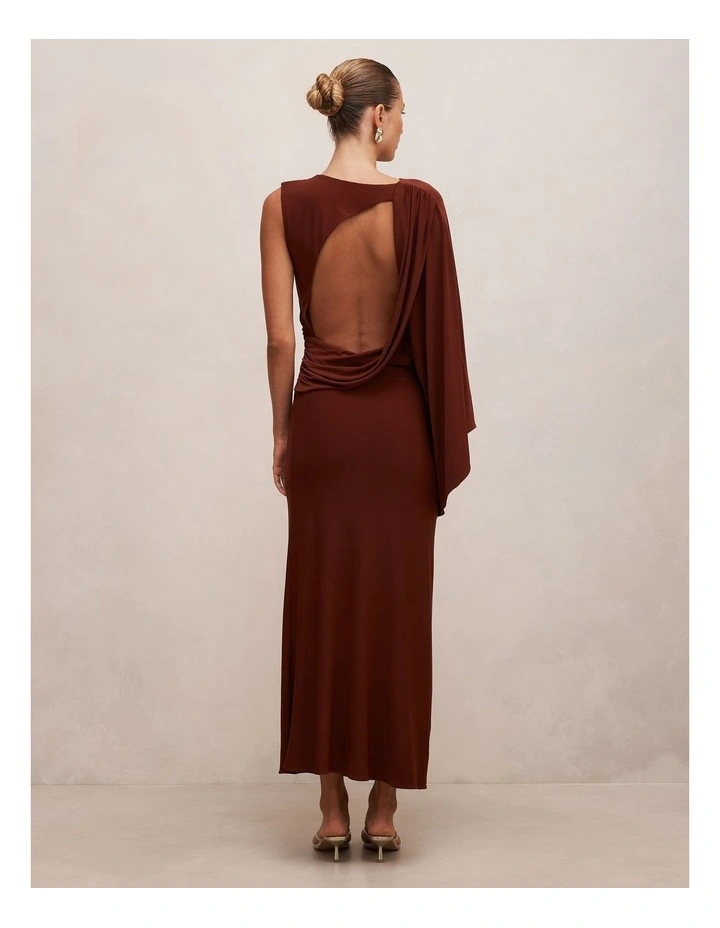 Fleur Cape Shoulder Maxi Dress in Hot Chocolate image 2