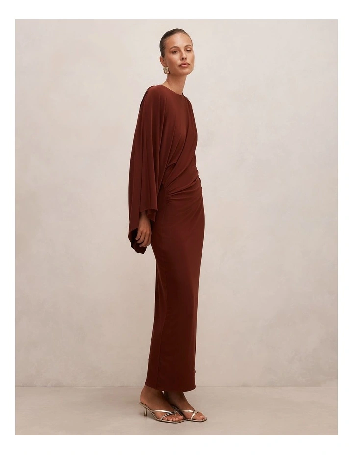 Fleur Cape Shoulder Maxi Dress in Hot Chocolate image 3