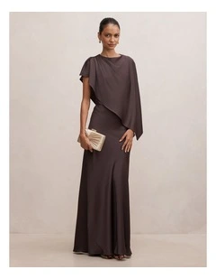 Zinnia Cape Maxi Dress in Warm Chocolate