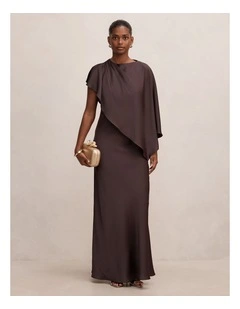 Zinnia Cape Maxi Dress in Warm Chocolate