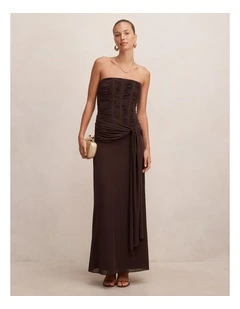 Lorelei Strapless Ruched Maxi Dress in Chocolate