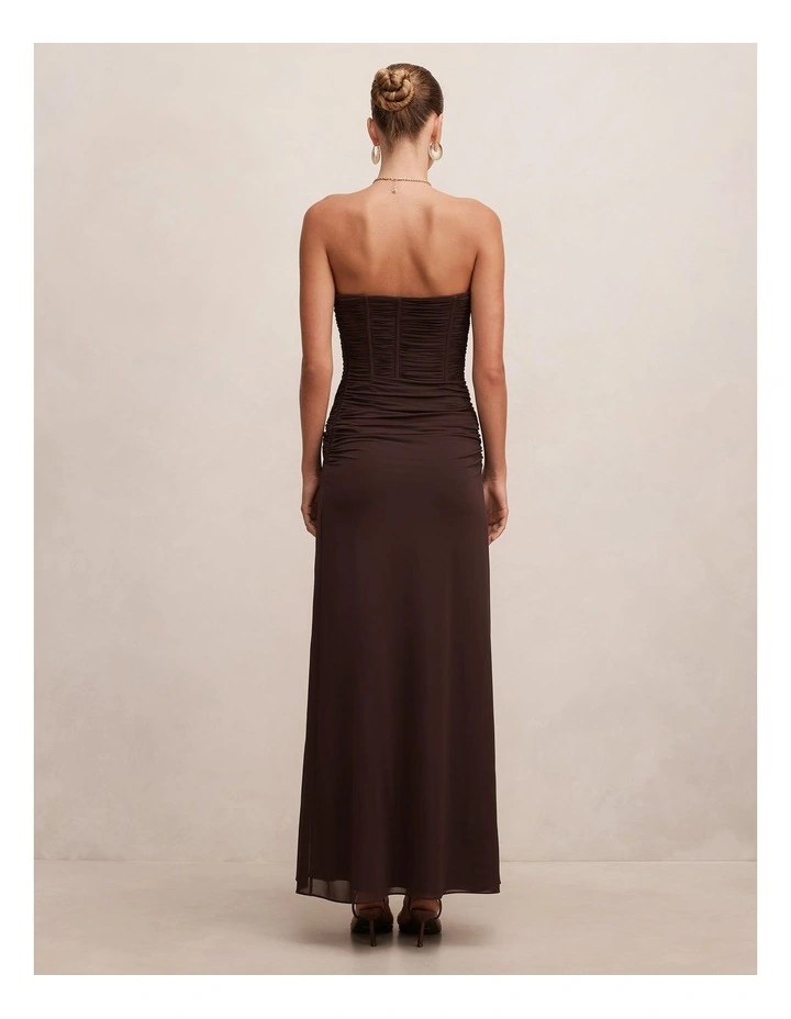 Lorelei Strapless Ruched Maxi Dress in Chocolate image 2