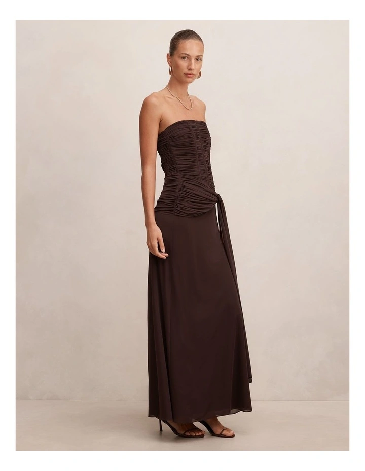 Lorelei Strapless Ruched Maxi Dress in Chocolate image 3