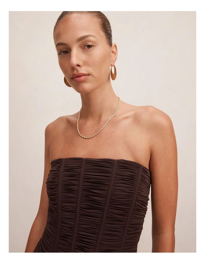 Lorelei Strapless Ruched Maxi Dress in Chocolate image 4