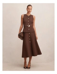 Amelia Layered A-Line Midi Dress in Chocolate Martini