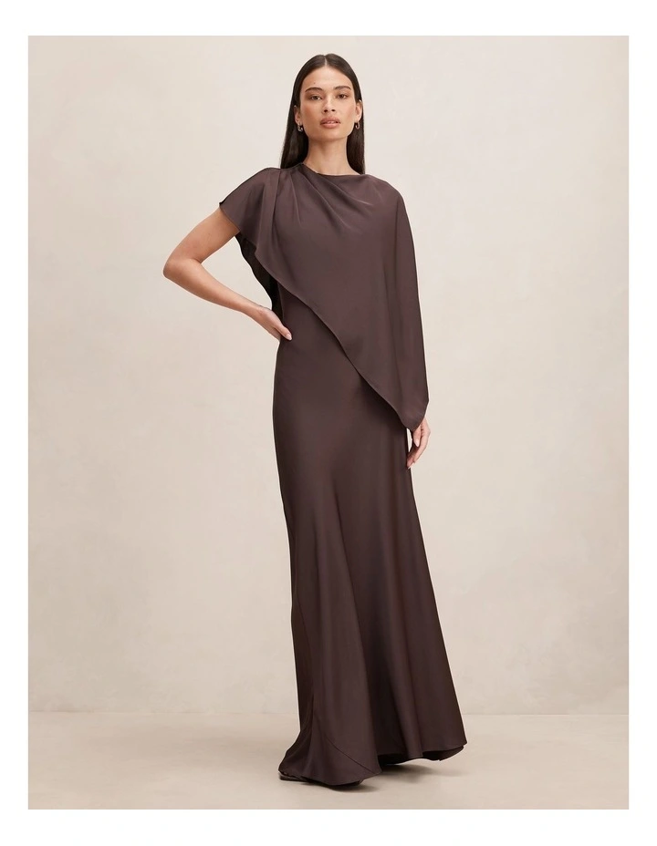 Zinnia Cape Maxi Dress in Chocolate image 1