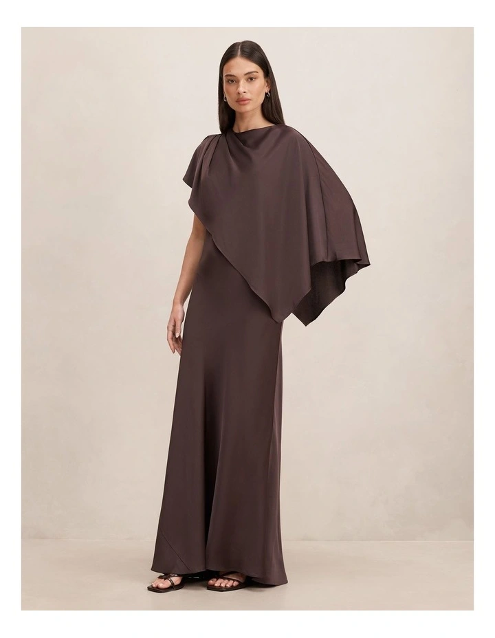 Zinnia Cape Maxi Dress in Chocolate image 3